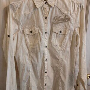 Harley Davidson Women's Off White Embroidered Button Down Sz L